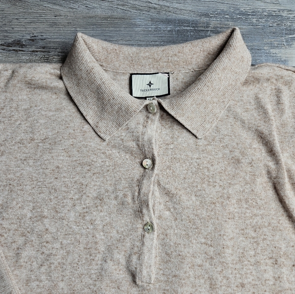 Tuckernuck Clayton Long Sleeve Knit Polo Tan Size XL/XXL Linen Blend - Picture 5 of 13